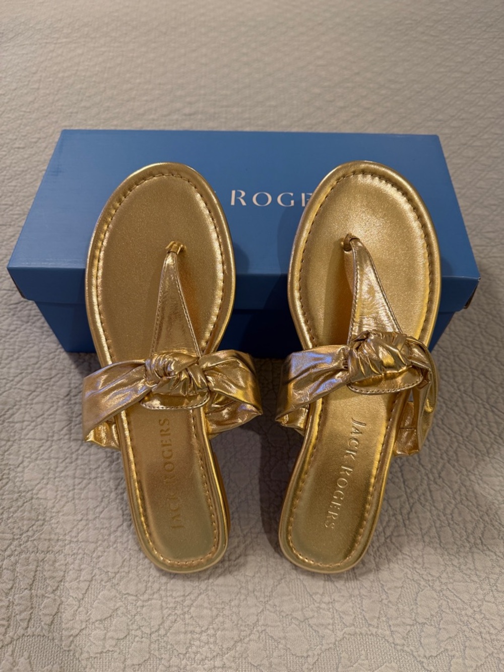 Jack Rogers Metallic Gold Knotted Thong Sandals